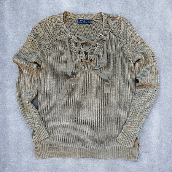 Polo Ralph Lauren Linen Lace Up Oversized Sweater Size XS - Picture 1 of 5